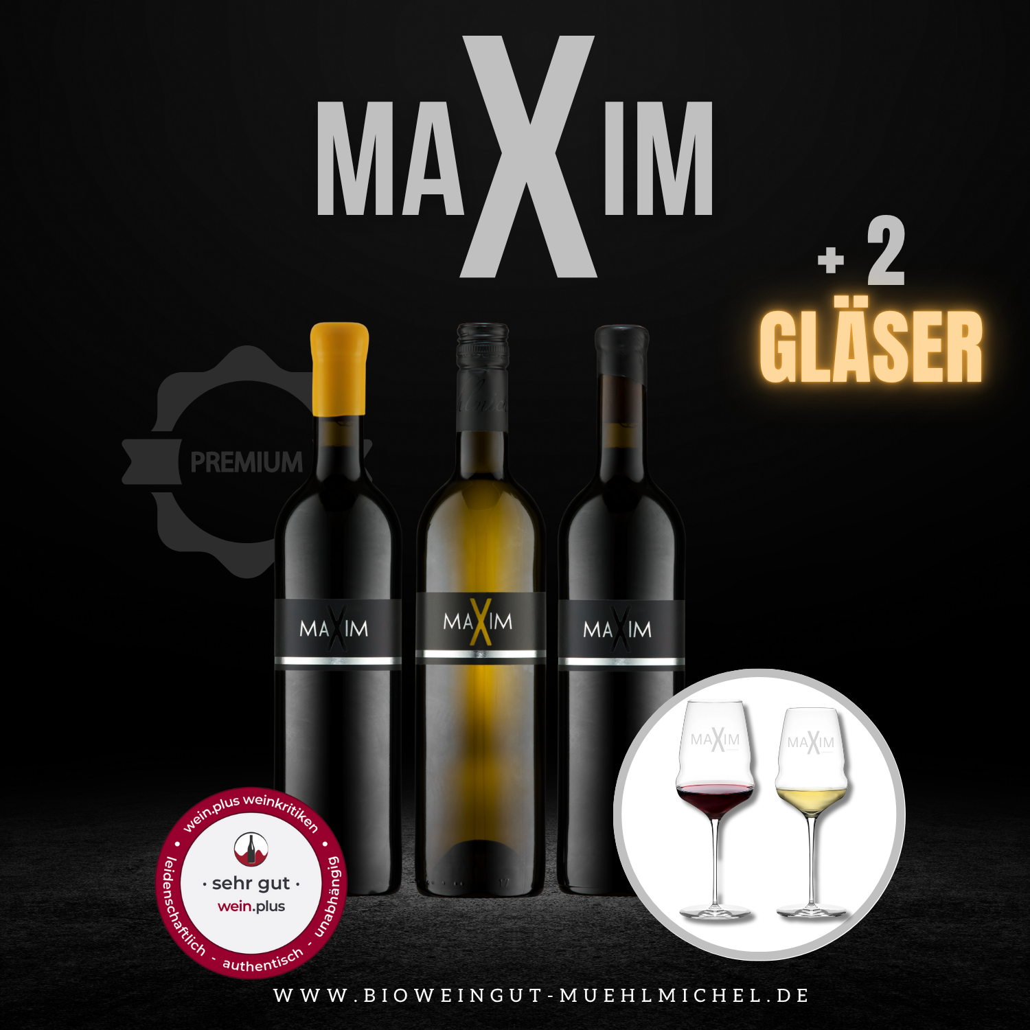 Weine ausgezeichnet mit sehr gut wein plus zwei Stölzle Lausitz cocoon Gläser Bio Weingut Muehlmichel